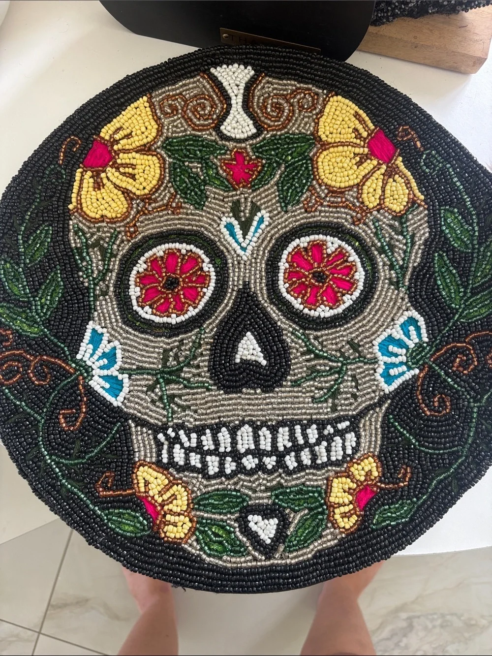 Beaded Sugar Skull Accent - Multicolor